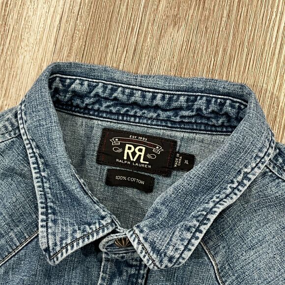 RRL Ralph Lauren Chambray Indigo Men's Workshirt XL Blue Denim Double RL Vent - Picture 2 of 5